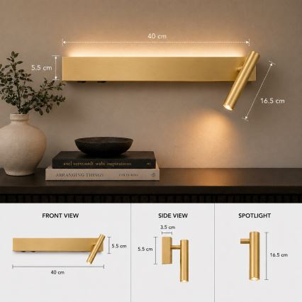 BRILAGI - LED sienas virziena gaismeklis ARLIX LED/3W/230V + LED/7W zelta CRI 90