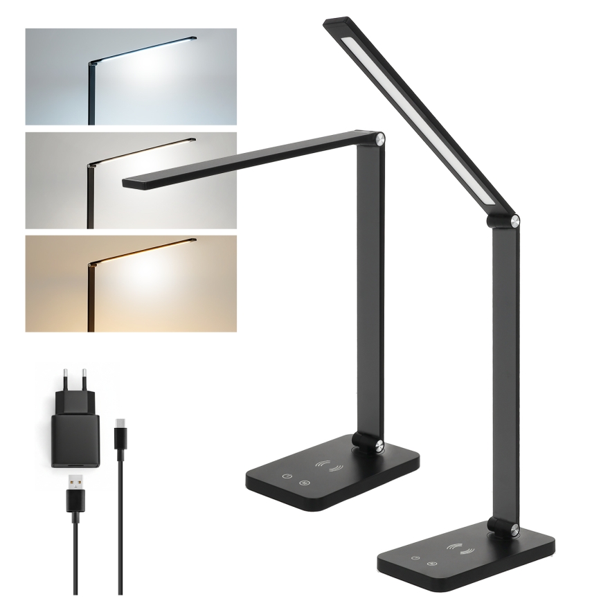 BRILAGI - dimmējama skārienjūtīga LED galda lampa ar QI bezvadu uzlādi MODO CHARGE LED/7W/5V 3000/4000/6000K melna
