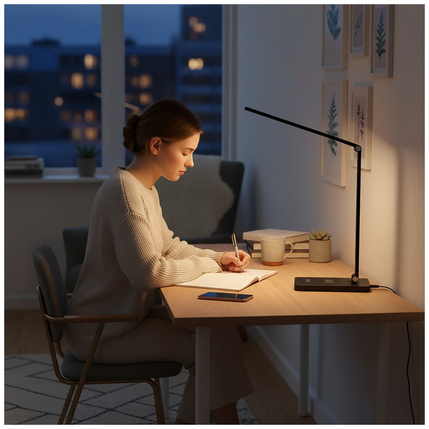 BRILAGI - dimmējama skārienjūtīga LED galda lampa ar QI bezvadu uzlādi MODO CHARGE LED/7W/5V 3000/4000/6000K melna