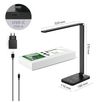 BRILAGI - dimmējama skārienjūtīga LED galda lampa ar QI bezvadu uzlādi MODO CHARGE LED/7W/5V 3000/4000/6000K melna