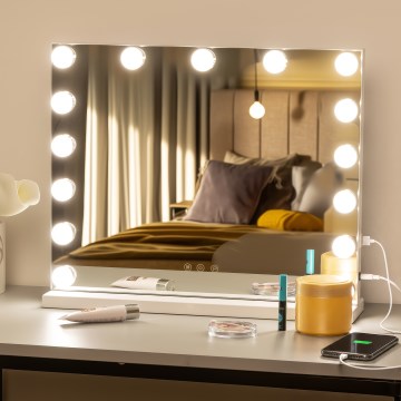 BRILAGI - LED spilgtuma regulējams grima spogulis HOLLYWOOD LED/15W/230V CCT + USB balts
