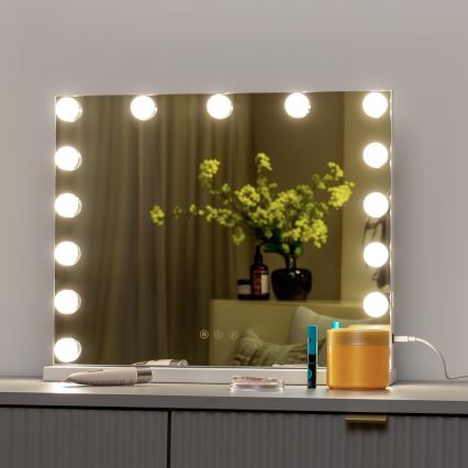 BRILAGI - LED spilgtuma regulējams grima spogulis HOLLYWOOD LED/15W/230V CCT + USB balts