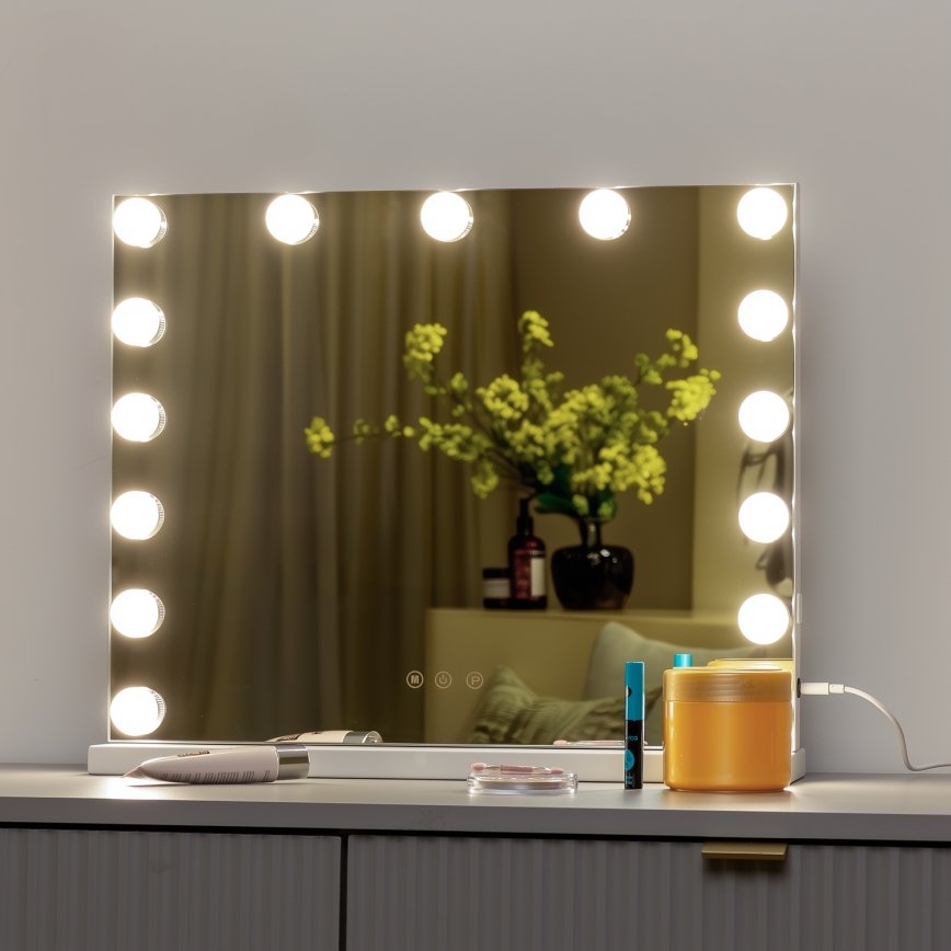 BRILAGI - LED spilgtuma regulējams grima spogulis HOLLYWOOD LED/15W/230V CCT + USB balts