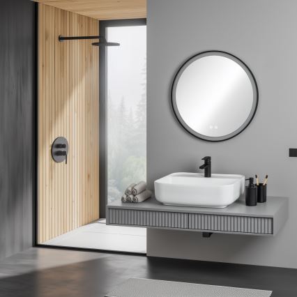 Brilagi - ALU PRO dimmējams LED vannas istabas apsildāms spogulis ar aizmugures apgaismojumu LED/18W/230V Ø 60 cm 3000/4000/6500K IP44 melns CRI 90