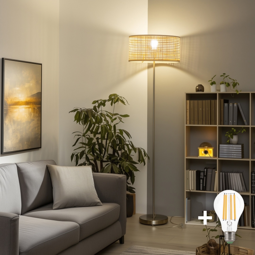 Brilagi - LED stāvlampa CERIA 1xE27/40W/230V Ø 40 cm bambuss/matiēts hroms