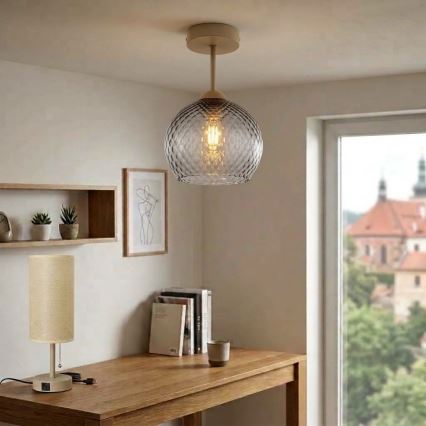 BRILAGI - LED virsmas lustrs RETRO GLASS 1xE27/60W/230V Ø 25 cm bēšs/dūmakaini pelēks