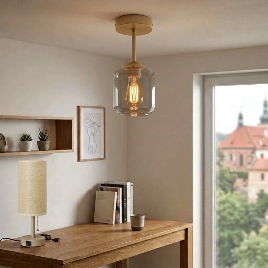 BRILAGI - LED virsmas montējamā lustra RETRO GLASS 1xE27/60W/230V Ø 14 cm bēša/dūmakaina pelēka