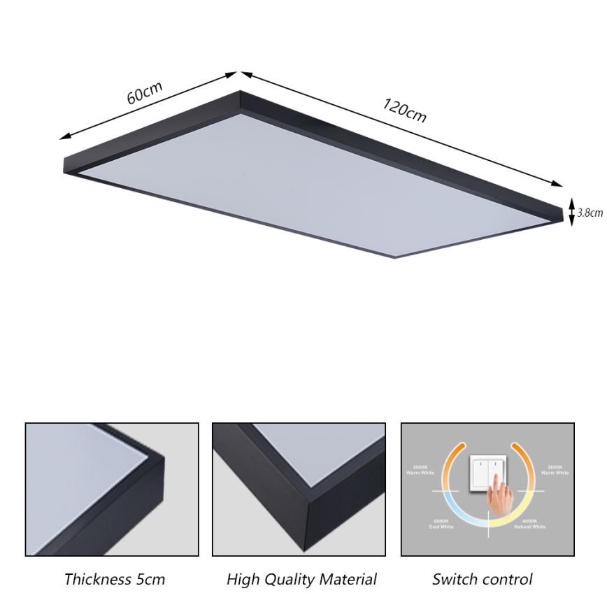 Brilagi - LED vannas istabas griestu gaismeklis FRAME LED/96W/230V 120x60 cm 3000/4000/6000K IP44 melns