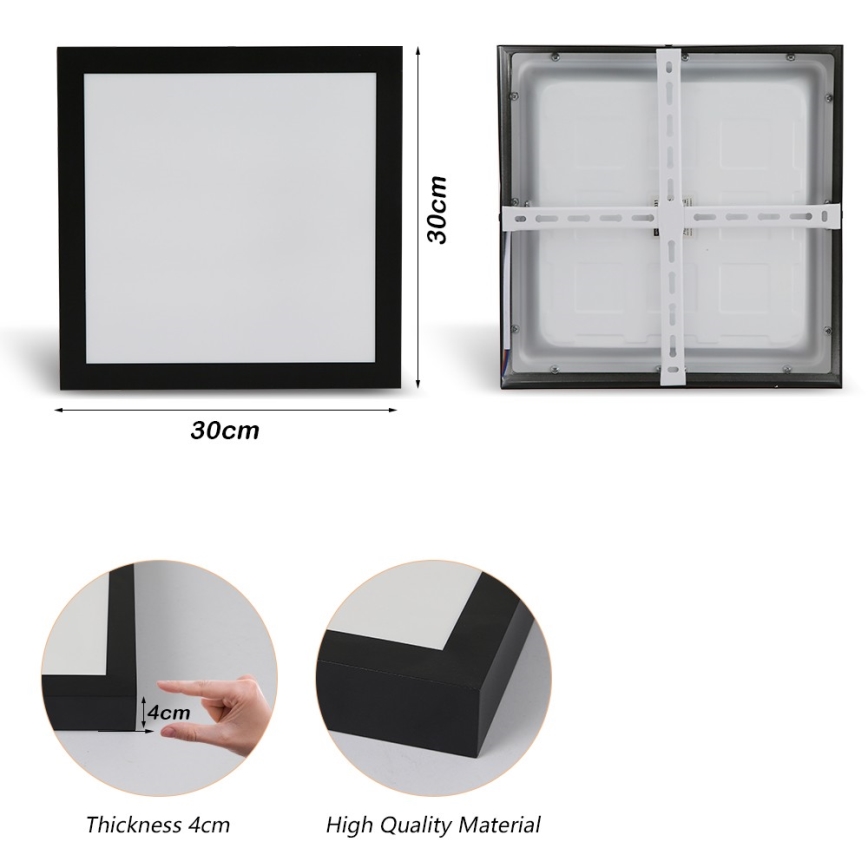 Brilagi - LED Vannas istabas griestu lampa FRAME LED/24W/230V 30x30 cm 3000/4000/6000K IP44 melna