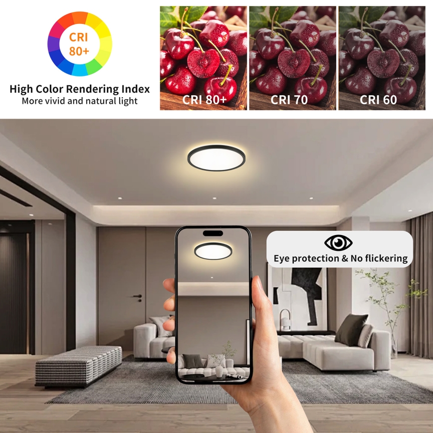 Brilagi - LED Vannas istabas griestu lampa ULTRA SLIM LED/12W/230V d. 22,5 cm melna IP54