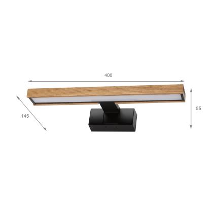 BRILAGI - LED vannas istabas spoguļa apgaismojums 3 vienā WOODY MIRROR LED/8W/230V IP44 melns/ozols