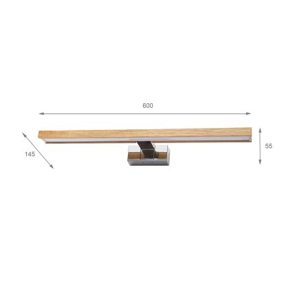 BRILAGI - LED vannas istabas spoguļa apgaismojums 3 vienā WOODY MIRROR LED/12W/230V 60 cm IP44 spīdīgs hroms/ozols
