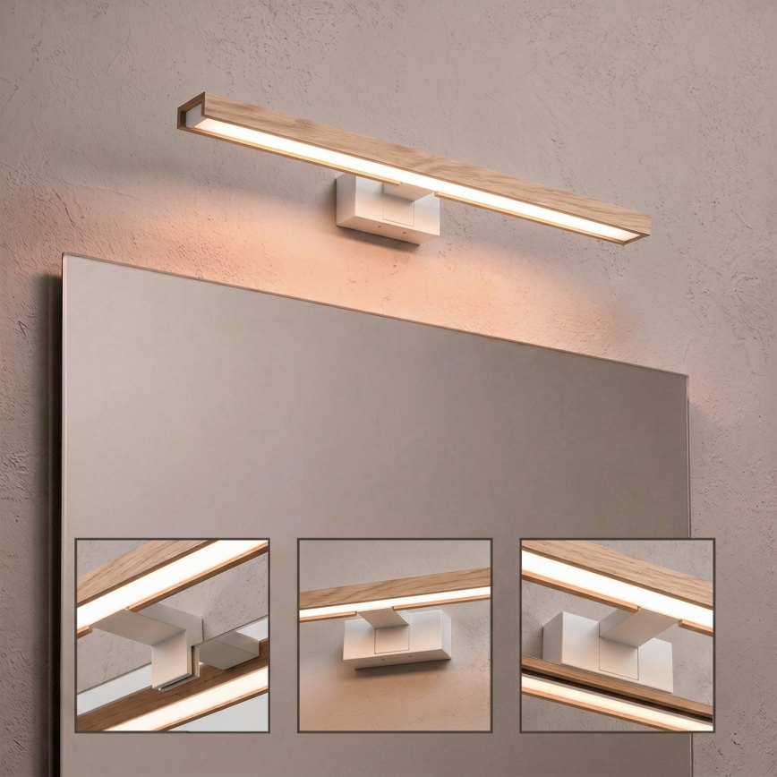 Brilagi - LED vannas istabas spoguļa apgaismojums 3-vienā WOODY MIRROR LED/12W/230V 60 cm IP44 balta/ozols