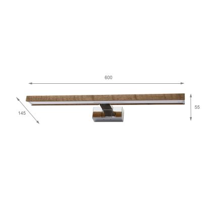 BRILAGI - LED vannas istabas spoguļa apgaismojums 3‑1 WOODY MIRROR LED/12W/230V 60 cm IP44 spīdīgs hroms/ozols‑valrieksts
