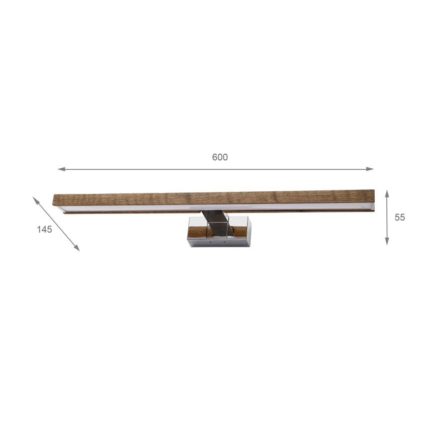 BRILAGI - LED vannas istabas spoguļa apgaismojums 3‑1 WOODY MIRROR LED/12W/230V 60 cm IP44 spīdīgs hroms/ozols‑valrieksts