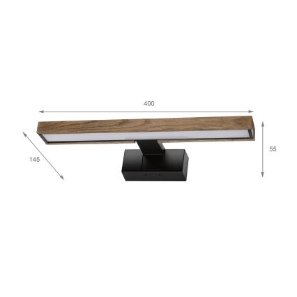 BRILAGI - LED vannas istabas spoguļa apgaismojums 3 vienā WOODY MIRROR LED/8W/230V 40 cm IP44 melns/ozols/valrieksts