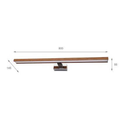 BRILAGI - LED vannas istabas spoguļa apgaismojums 3 vienā WOODY MIRROR LED/15W/230V 80 cm IP44 spīdīgs hroms/ozols ķirsis