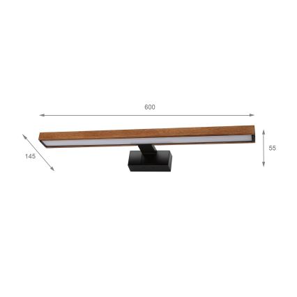 BRILAGI - LED vannas istabas spoguļa apgaismojums 3 vienā WOODY MIRROR LED/12W/230V 60 cm IP44 melna/ozols ķirsis
