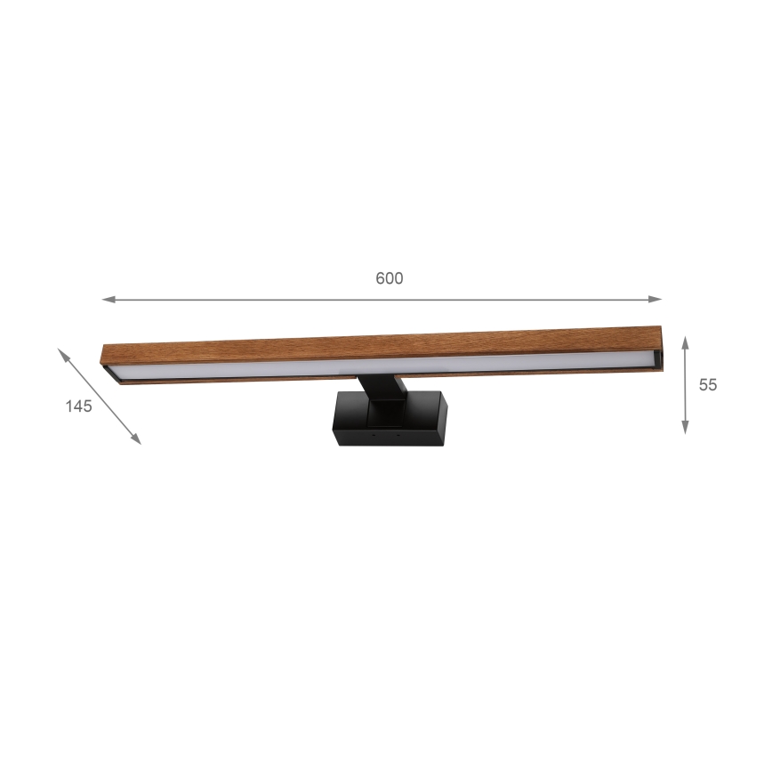 BRILAGI - LED vannas istabas spoguļa apgaismojums 3 vienā WOODY MIRROR LED/12W/230V 60 cm IP44 melna/ozols ķirsis