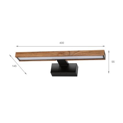 BRILAGI - LED vannas istabas spoguļa apgaismojums 3 vienā WOODY MIRROR LED/8W/230V 40 cm IP44 melns/ozols