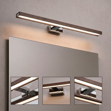 Brilagi - Vannas istabas spoguļa LED apgaismojums WOODY MIRROR 3 vienā LED/12W/230V 60 cm IP44 spīdīgs hroms/ozols valrieksts
