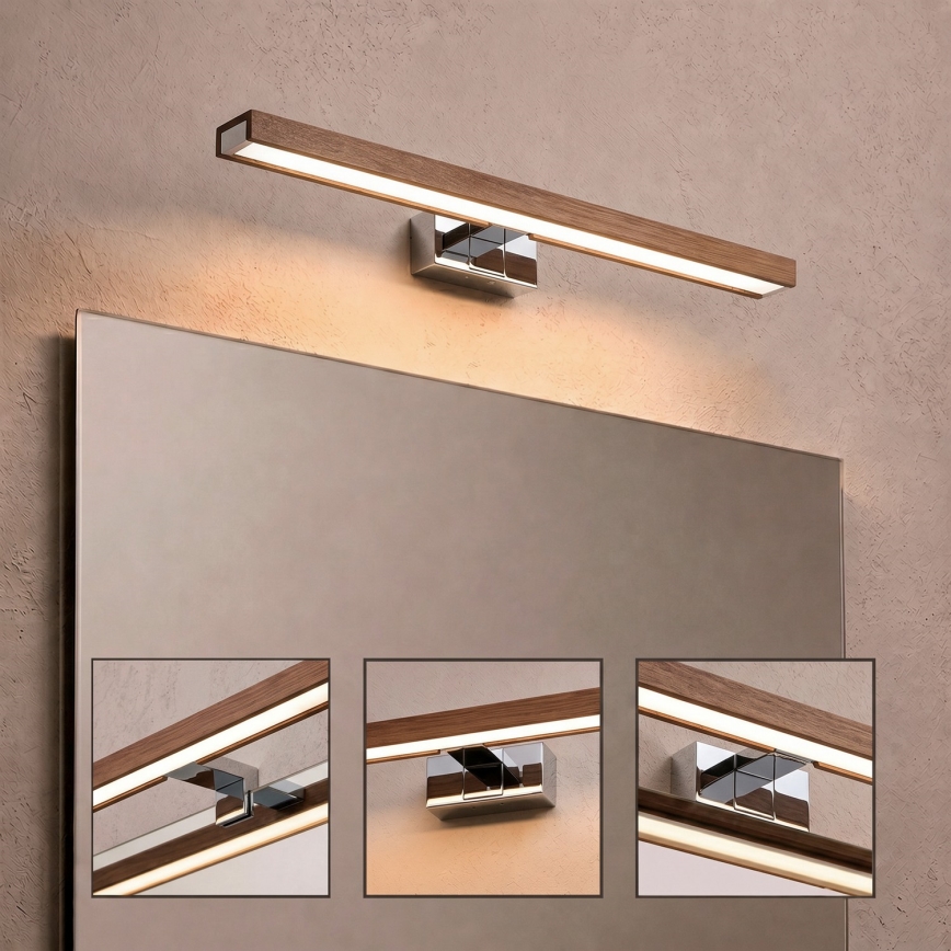 Brilagi - LED vannas istabas spoguļa apgaismojums WOODY MIRROR 3v1 LED/12W/230V 60 cm IP44 spīdīgs hroms/ķiršu ozols