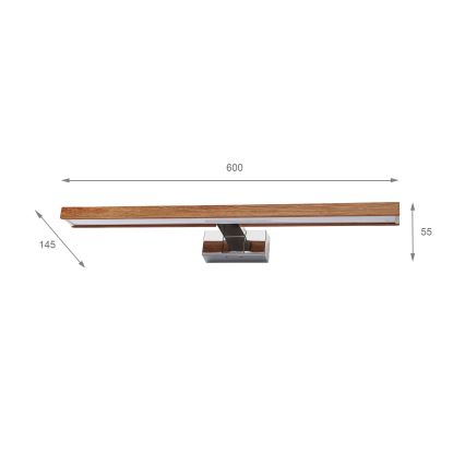 Brilagi - LED vannas istabas spoguļa apgaismojums WOODY MIRROR 3v1 LED/12W/230V 60 cm IP44 spīdīgs hroms/ķiršu ozols