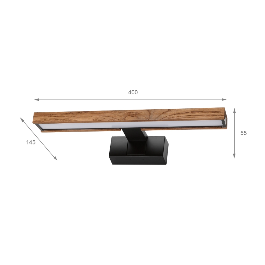 Brilagi - LED vannas istabas spoguļa apgaismojums WOODY MIRROR 3 vienā LED/8W/230V 40 cm IP44 melns/ozols