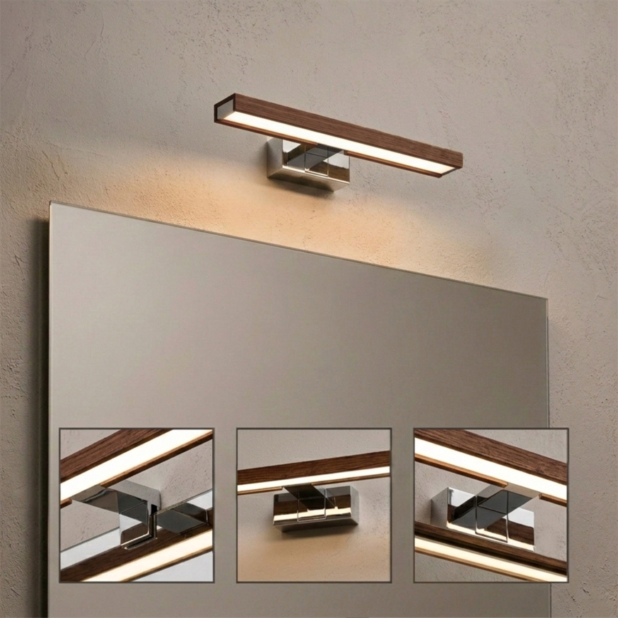 Brilagi - LED vannas istabas spoguļa apgaismojums WOODY MIRROR 3 vienā LED/8W/230V 40 cm IP44 spīdīgs hroms/ķiršu ozols