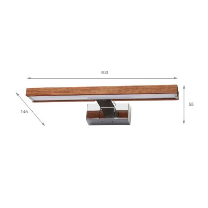 Brilagi - LED vannas istabas spoguļa apgaismojums WOODY MIRROR 3 vienā LED/8W/230V 40 cm IP44 spīdīgs hroms/ķiršu ozols