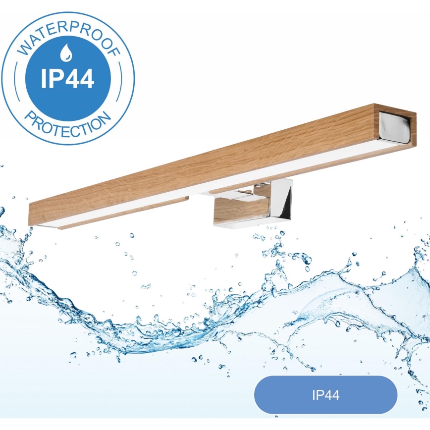 Brilagi - LED Vannas istabas spoguļa apgaismojums WOODY MIRROR LED/12W/230V 60 cm IP44 ozols/spīdīgi hromēts