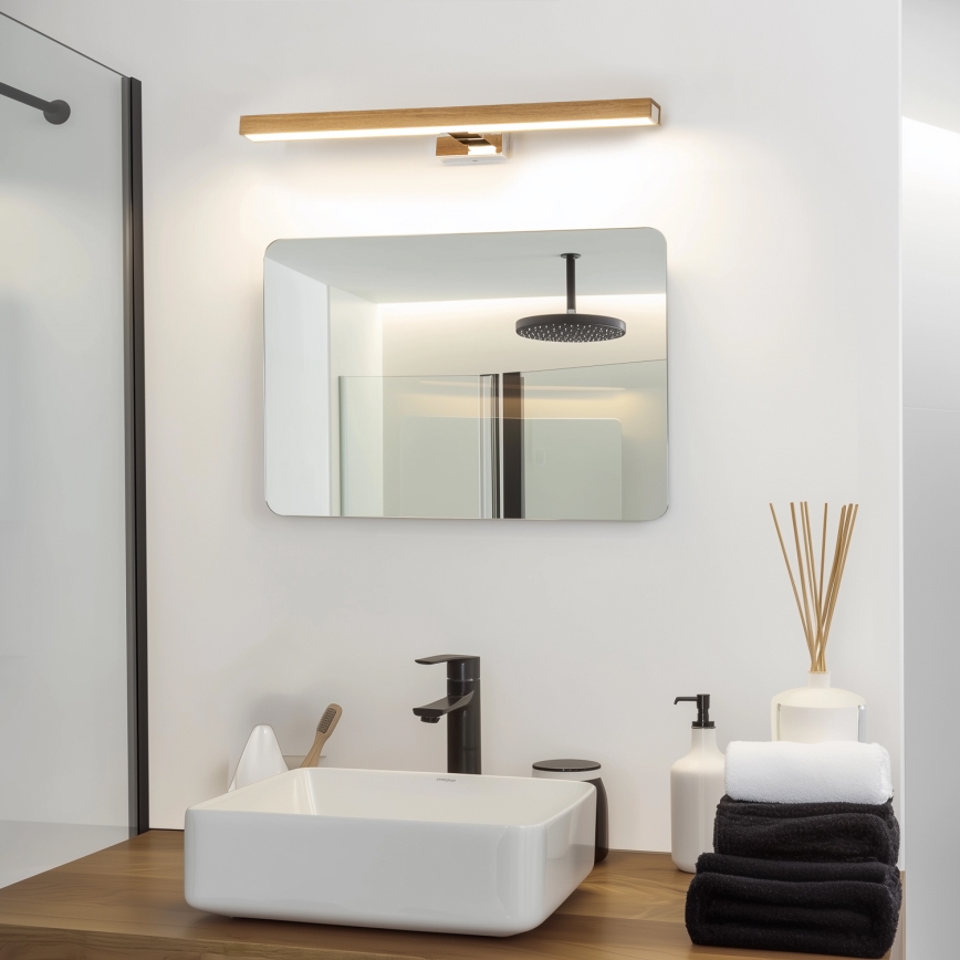 Brilagi - LED Vannas istabas spoguļa apgaismojums WOODY MIRROR LED/12W/230V 60 cm IP44 ozols/spīdīgi hromēts