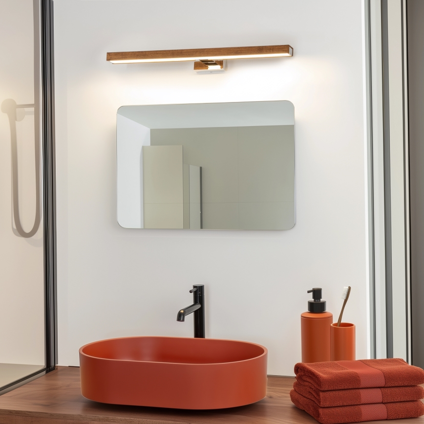 Brilagi - LED Vannas istabas spoguļa apgaismojums WOODY MIRROR LED/12W/230V 60 cm IP44 ozols ķirsis/spīdīgi hromēts