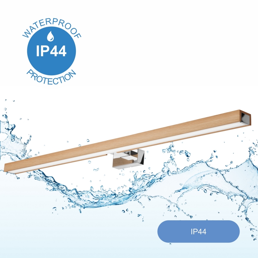 Brilagi - LED Vannas istabas spoguļa apgaismojums WOODY MIRROR LED/15W/230V 90 cm IP44 ozols/spīdīgi hromēts