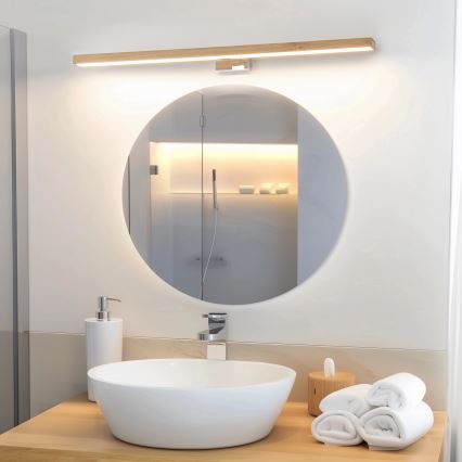 Brilagi - LED Vannas istabas spoguļa apgaismojums WOODY MIRROR LED/15W/230V 90 cm IP44 ozols/spīdīgi hromēts