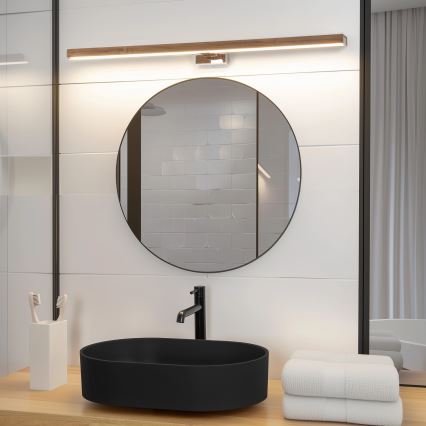 Brilagi - LED Vannas istabas spoguļa apgaismojums WOODY MIRROR LED/15W/230V 90 cm IP44 ozols rieksts/spīdīgi hromēts