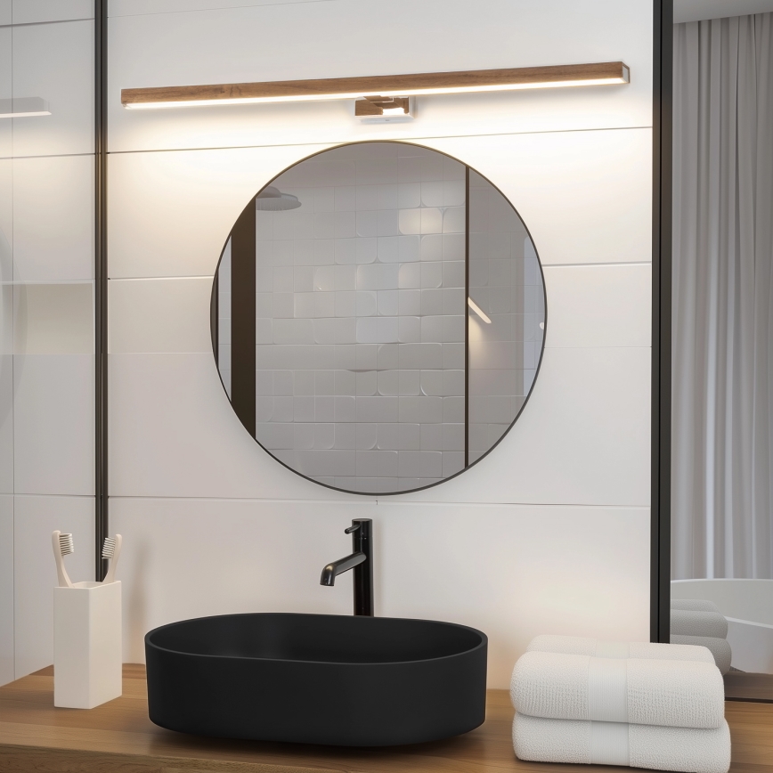 Brilagi - LED Vannas istabas spoguļa apgaismojums WOODY MIRROR LED/15W/230V 90 cm IP44 ozols ķirsis/spīdīgi hromēts