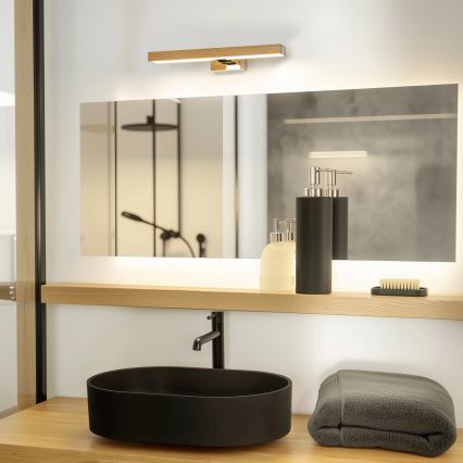 Brilagi - LED Vannas istabas spoguļa apgaismojums WOODY MIRROR LED/8W/230V 40 cm IP44 ozols/spīdīgi hromēts