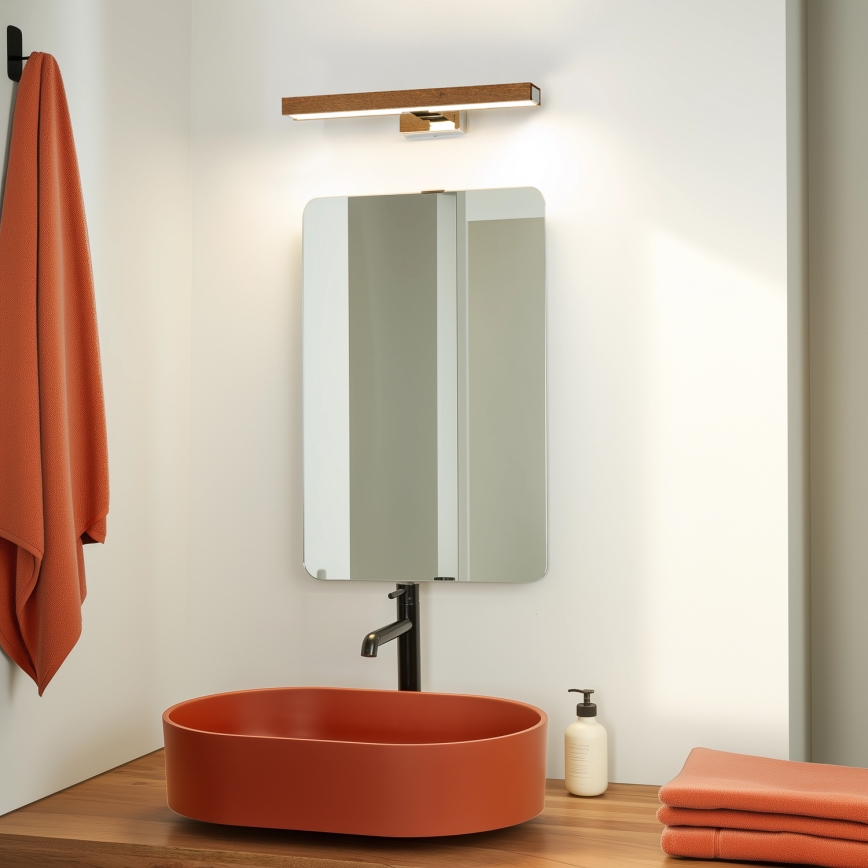 Brilagi - LED Vannas istabas spoguļa apgaismojums WOODY MIRROR LED/8W/230V 40 cm IP44 ozols ķirsis/spīdīgi hromēts