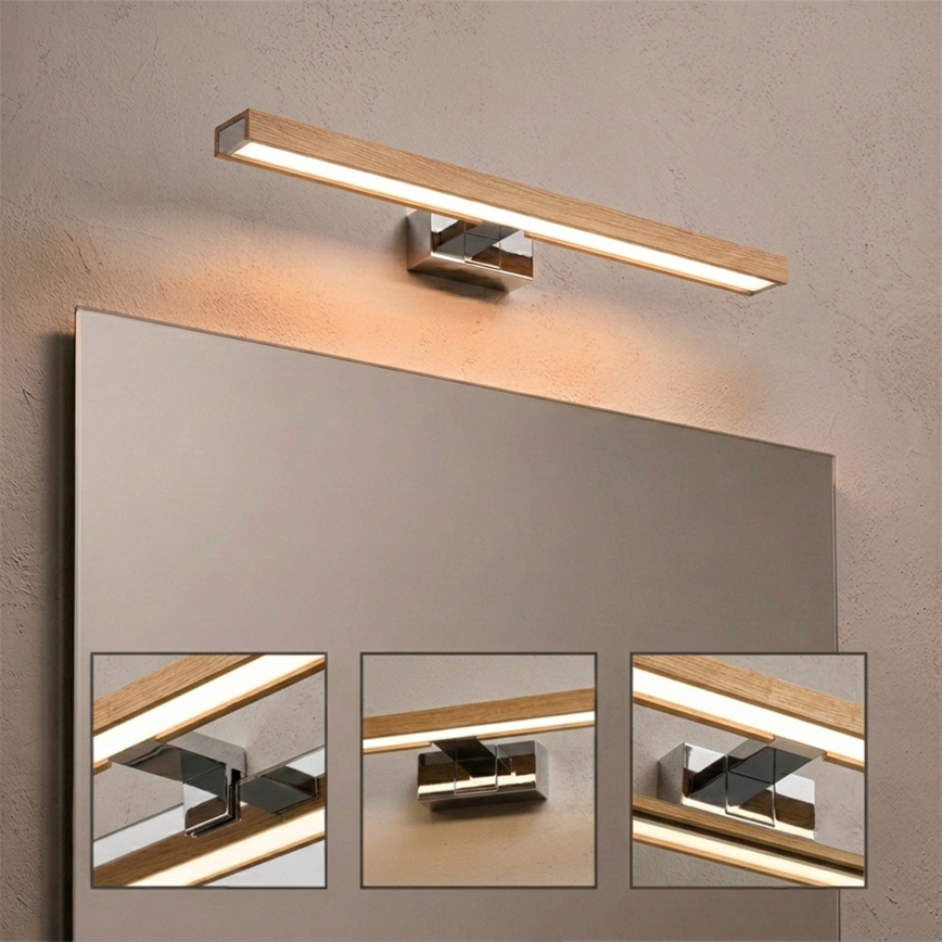 Brilagi - vannas istabas spoguļa LED apgaismojums WOODY MIRROR 3 vienā LED/12W/230V 60 cm IP44 spīdīgs hroms/ozols