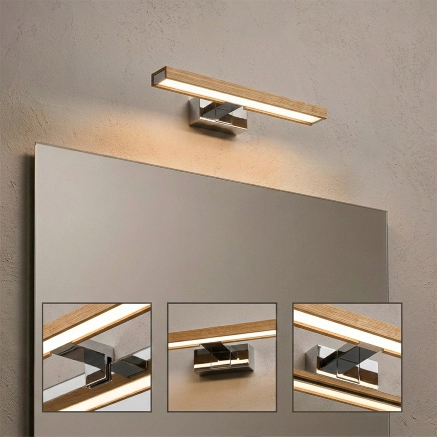 Brilagi - LED spoguļa apgaismojums vannas istabai WOODY MIRROR 3v1 LED/8W/230V 40 cm IP44 spīdīgs hroms/ozols