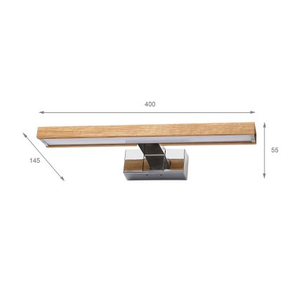 Brilagi - LED spoguļa apgaismojums vannas istabai WOODY MIRROR 3v1 LED/8W/230V 40 cm IP44 spīdīgs hroms/ozols