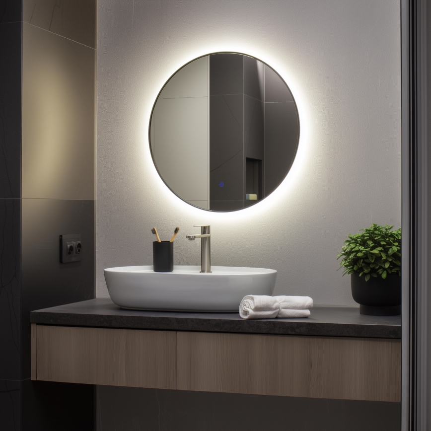 Brilagi - LED vannas istabas spogulis VENA BLACK LED/19W/230V Ø 60 cm IP44 CRI 90 aptumšojams + CCT