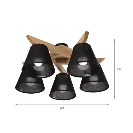 Brilagi - LED  Virsapmetuma lustra ANTHONY 5xE14/40W/230V ozols/melna
