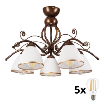 Brilagi - LED Virsapmetuma lustra ANTICO 5xE27/60W/230V bronzas patina
