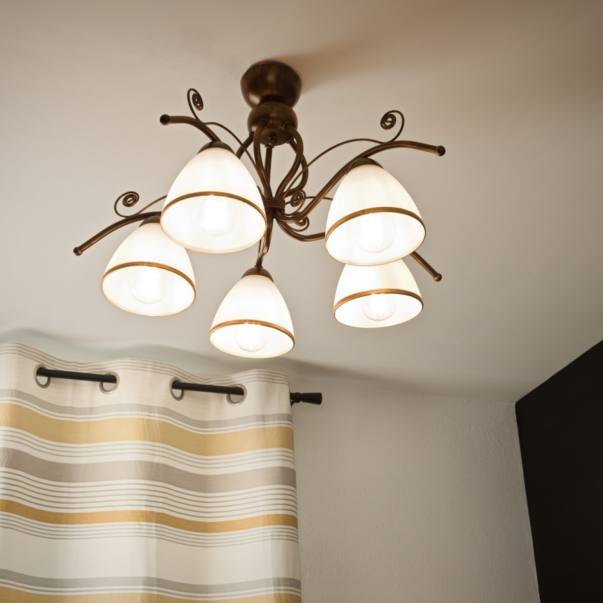 Brilagi - LED Virsapmetuma lustra ANTICO 5xE27/60W/230V bronzas patina