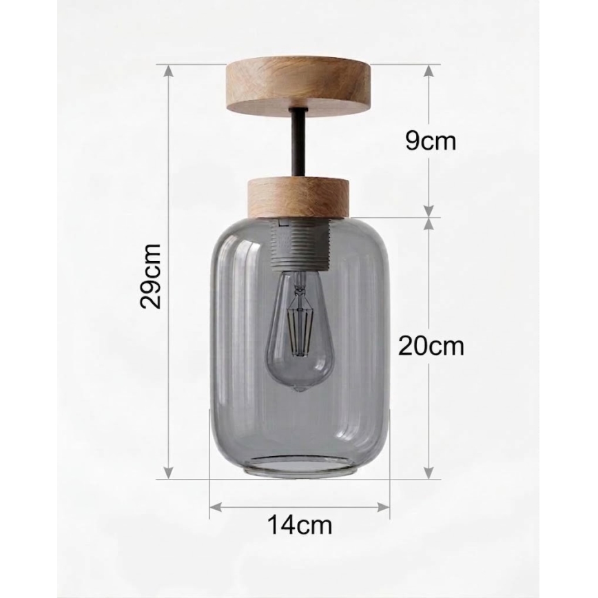 BRILAGI - LED virsmas uzstādāma griestu lustra RETRO GLASS 1xE27/60W/230V Ø 14 cm ozols/dūmota pelēka