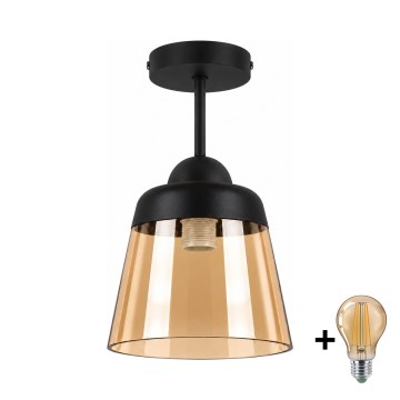BRILAGI - LED virsmas griestu lampa RETRO GLASS 1xE27/60W/230V Ø 15,5 cm melna/dūmakaini bēša