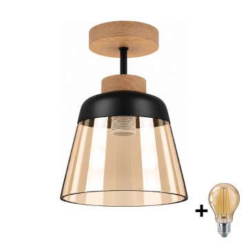 BRILAGI - LED virsmas griestu lampa RETRO GLASS 1xE27/60W/230V Ø 15,5 cm ozols/dūmakaini bēšs