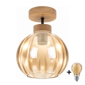 BRILAGI - LED virsmas griestu lampa RETRO GLASS 1xE27/60W/230V Ø 18 cm ozols/dūmakaini bēšs